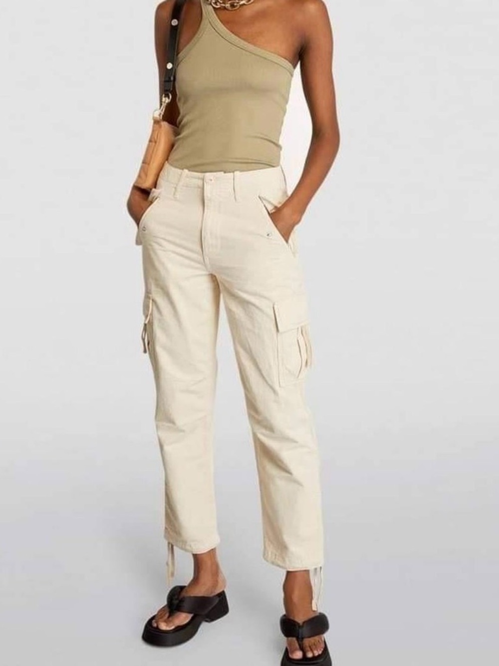 AllSaints Beige and Cream Cargo Trousers Detail sz 6